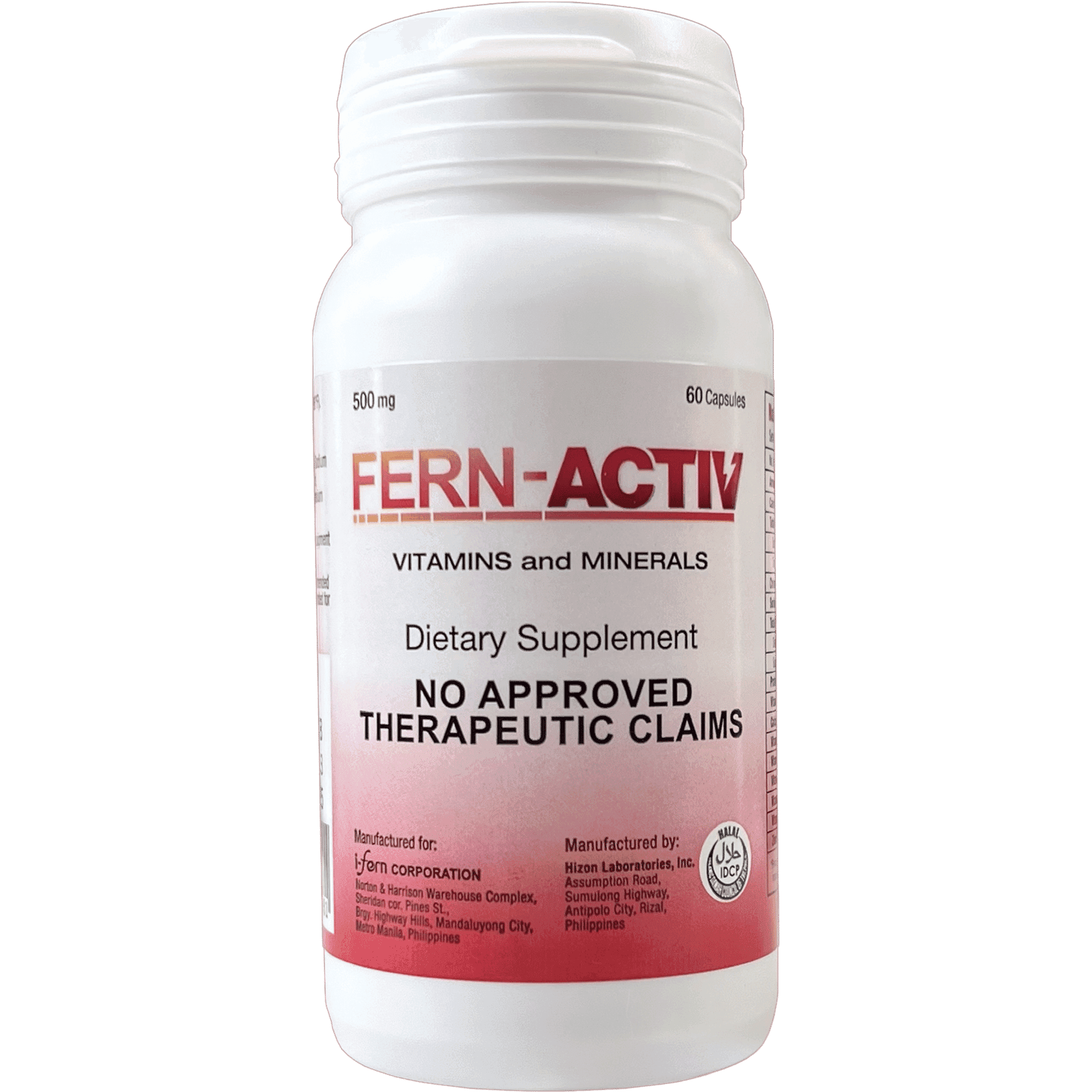 Fern-Active vitamins and minerals supplement bottle